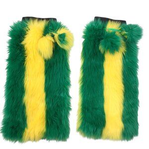 Green Bay Packers Game Day Faux Fur Leg Warmers Plush Tassel Green Gold Pom Poms